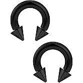 Ftovosyo PA Ring Internally Threaded Spike Circular Barbells Horseshoe Black Large Septum Ring Ear Gauges Earrings 2G 4G 6G 8G 12mm/16mm Surgical Steel Pierced Body Jewelry for Women Men