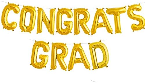 Graduation Balloons 16 Inch Congrats Grad Gold Mylar Foil Letter Balloon Perfect for Graduation Decorations, Wedding, Bridal Baby Shower Party Supplies