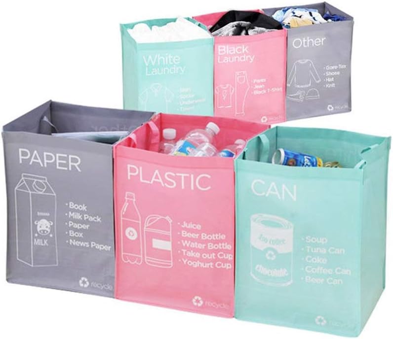 Ribens Recycle Bag Separate Recycle Bin Waterproof Waste Baskets Compartment Container Separate Recycling Bins Multipurpose Separator Box Set Front Recycle Separate Back Laundry Separate