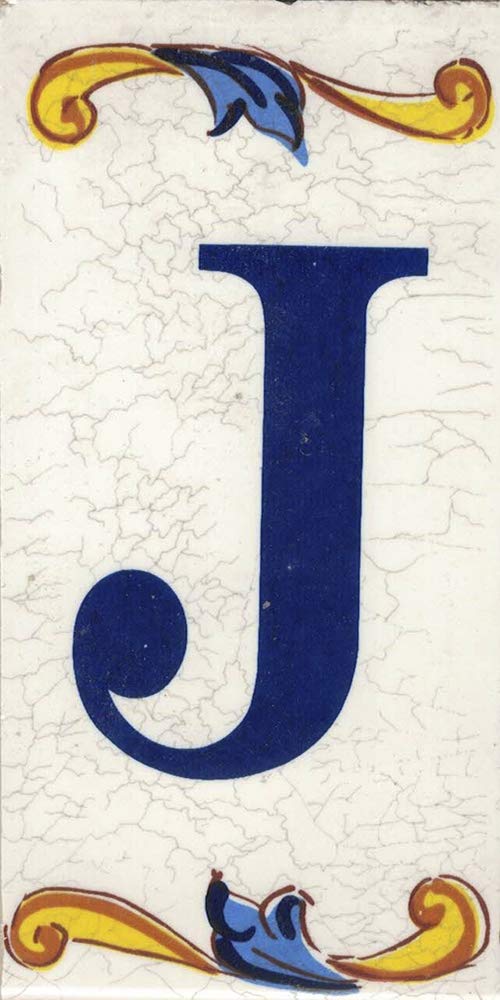 TORO DEL ORO House Numbers - Tile Numbers & Letters - Ceramic Chalk - Crackle Style - Names & Address - Medium Craquelle Design 5x10cm (Letter J)