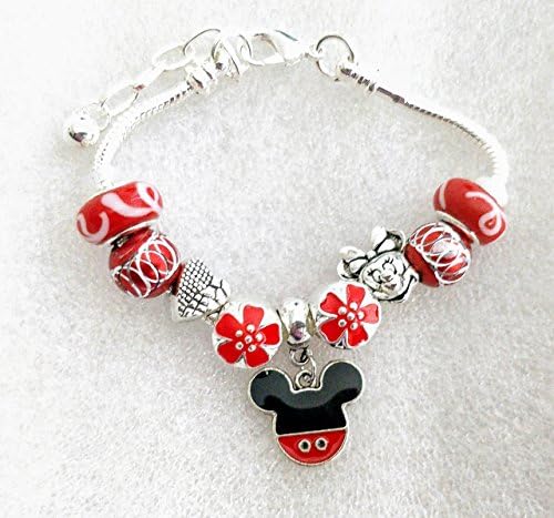 Mickey Mouse Minnie Enamel Silver Plated Charm Beads Bracelet European Style