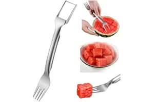 KOUJUT 2-in-1 Stainless Steel Fruit Cutter, 2024 Upgrade Portable Watermelon Fork Slicer Cutter Melon Cube Cutter, Stainless Steel 2-in-1 Watermelon Fork Slicer, Dual Head Fruit Forks Slicer Knife (1 Pack)
