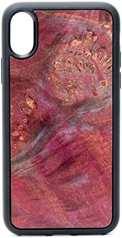 ModernWood iPhone X Protective Case Cover Unique Handmade Real Wooden Burl & Artistic Swirl of Resin Texture Creative Design Apple iPhone 10 Back Cover with Shock Absorbing Rubber Bumper Red Mix-4