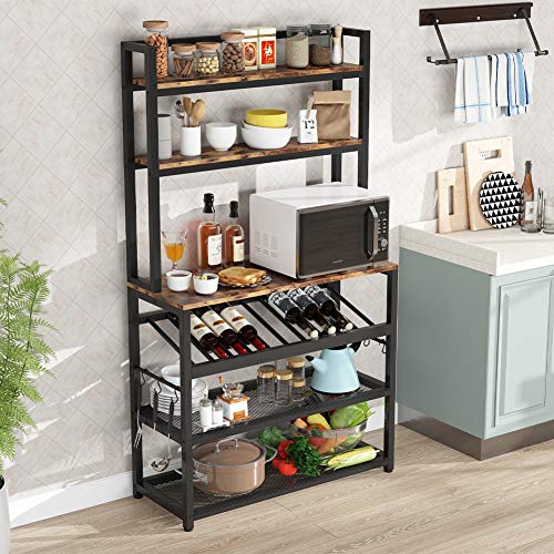 TIYASE 6Tier Kitchen Baker’s Rack with Storage and Wine Rack