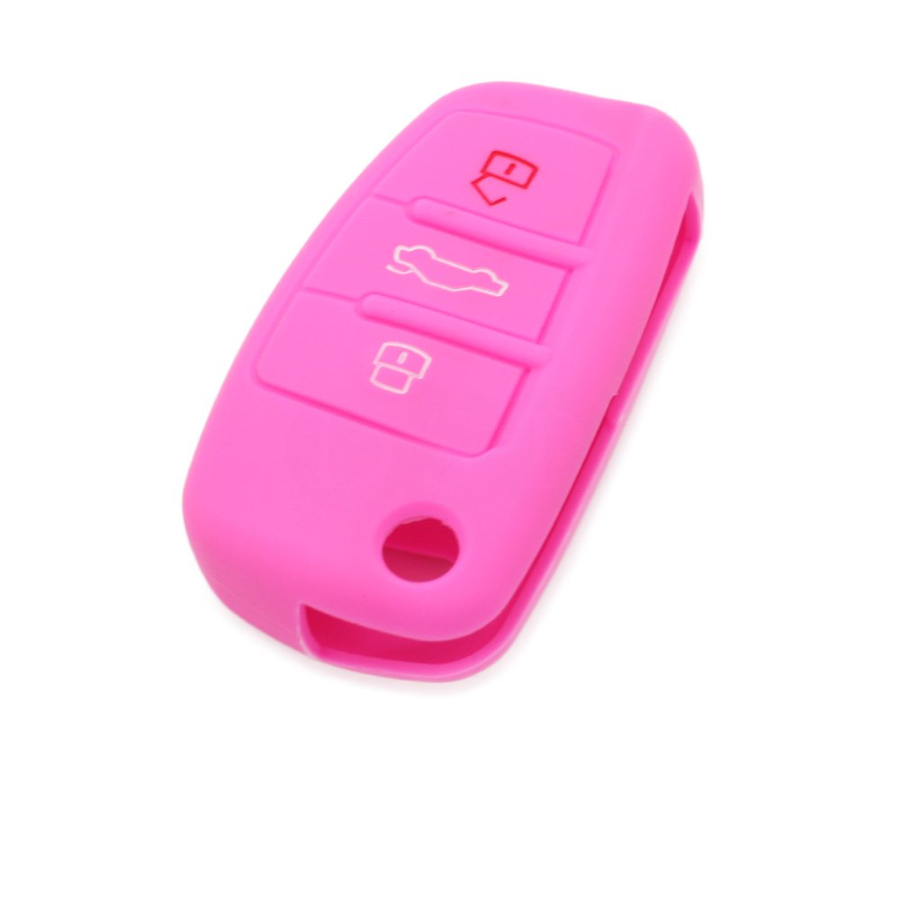 BROVACS Silicone Cover Protector Case Holder Skin Jacket Compatible with AUDI 3 Button Flip Remote Key Fob CV9820 Pink