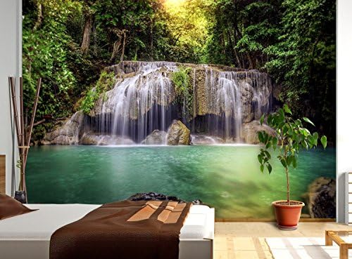 WallandMore Giant Nature Trees &amp; Waterfall Wall Decal Mural For Living Room 142" W by 100" H - XXL Murals - Wall Mural Forest - Murals Nature - Living Room Decals
