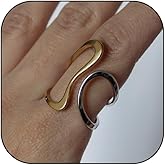 AIETUE Chunky Thumb Rings For Women, Two Tone Minimalist Hollow Wavy Curve Geometry Adjustable Non Tarnish Stainless Steel Jewelry Gift