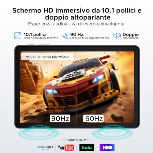 Luzglo P10 Android 16 Tablet 10 Inches, 48GB RAM+128GB ROM/2TB TF, Gemini AI, 90Hz, 7000mAh, WiFi 5, Face ID, OTG, Jack 3.5 mm, Widevine L1, Tablet with Keyboard and Pen, Grey