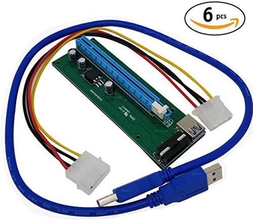 Stargoods PCIe GPU Riser Adapter Card 16x to 1x USB 3.0 Extension Cable 4pin Molex Power Cable - Mining BitCoin BTC Ethereum ETH Miner Rig 6-Pack