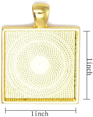 Square Pendant Tray - Shimmering Gold-tone - 1 Inch - 25mm - Pendant Blanks Cameo Bezel Settings Photo Jewelry For Fashion People Pack OF 20