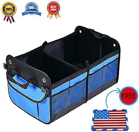 Multipurpose Car SUV Trunk Organizer,Durable Collapsible Cargo Storage,Waterproof Bottom With Velcro Strips to Prevent Sliding (Blue) 1 PCS Big Size Anti-Slip Silicone Car Pad/Mat as Gift