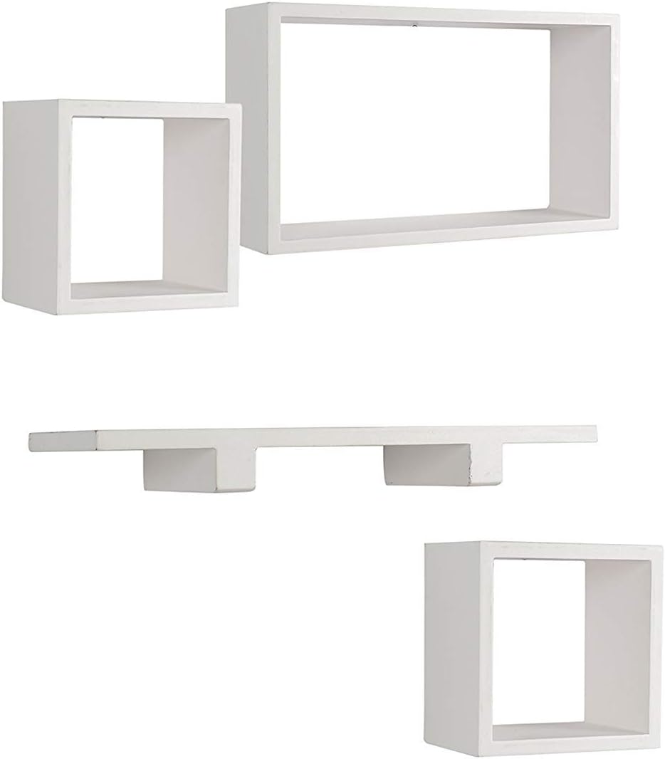 Somil Decorative Wooden Square Wall Shelf (22.86 cm X 35.56 cm, White, Set of 4)