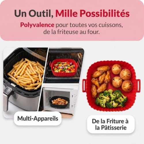 Moule en Silicone pour Air Fryer, 2 pièces, Réutilisable, Accessoire Air Fryer compatible avec Philips, Ninja, Cosori, Moulinex, Tefal et autres Air Fryers XL et XXL