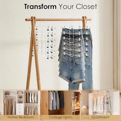 Trouser Hangers, Metal Skirt Hangers, Space Saving, Pack of 2, Non-Slip Foldable Stainless Steel Hangers for Trousers, Scarves, Jeans, Clothes, Skirt Stands