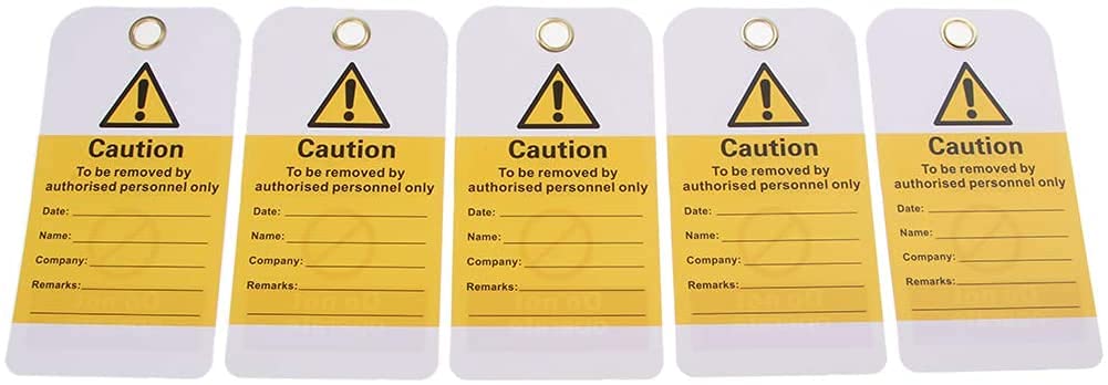 POFET 20PCS Lockout Tagout Tags - Nylon Plastic w/Zip Ties | Danger Do Not Operate Loto Tag - Compliance Safety Tats for Lock Out, Out of Service, Electrical Equipment Repair - Yellow