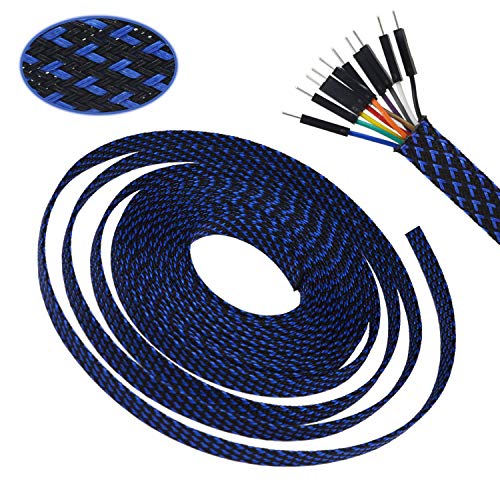 PET Expandable Braided Sleeving Flexo wire Cable Sleeve (0.32" 33ft Black with Blue) Striveday