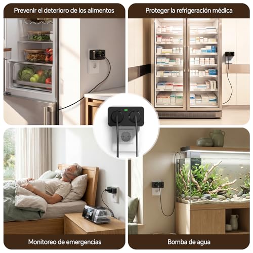WiFi Light Cut Out Alarm with Tuya and Smart Life App, 110dB Power Failure Alarm with LED, 3 Volume Levels and 3 Melodies, Remote Silence, Smart Plug for Fridge, Freezer, Aquarium