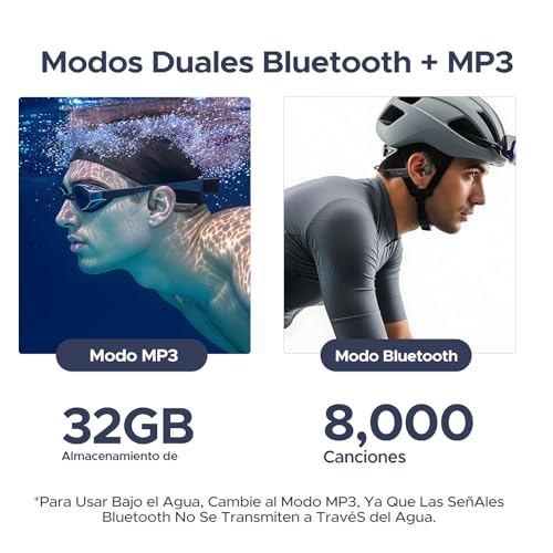 DOOGEEEco Auriculares Conduccion Osea IP68 Impermeable Auriculares Natacion,10H Auriculares para Correr BT5.4 de 32GB con Reproductor MP3 y Doble Modo para Ciclismo, Natación Subacuática y Fitness