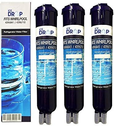 Ice Drop Premium Refrigerator Water Filter 4396841, 4396710, Kenmore 46-9030, 9083, Filter 3, EDR3RXD1 (3 Packs)
