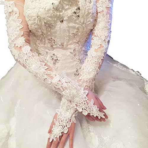 Yikaya Womens Wedding Gloves Fingerless Long Lace Sheer Mesh Bridal Hand Gloves