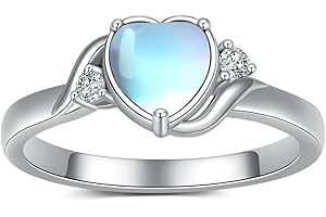 SHUSUKUE Heart/Oval/Round/Square Crystal Ring 925 Sterling Silver Minimalist Solitaire Birthstone Ring Personalized Birthstone Engraved Ring Natural Moss Agate Ring Birthday Promise Jewelry Gift for Women Girls Her (with Gift Box)