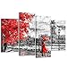 KREATIVE ARTS 4pcs Contemporary Wall Art Black White and Red Umbrella Couple in Street Big Ben Oil Painting Printed on Canvas Romantic Picture Framed Artwork Prints for Walls Decor 48x33inch