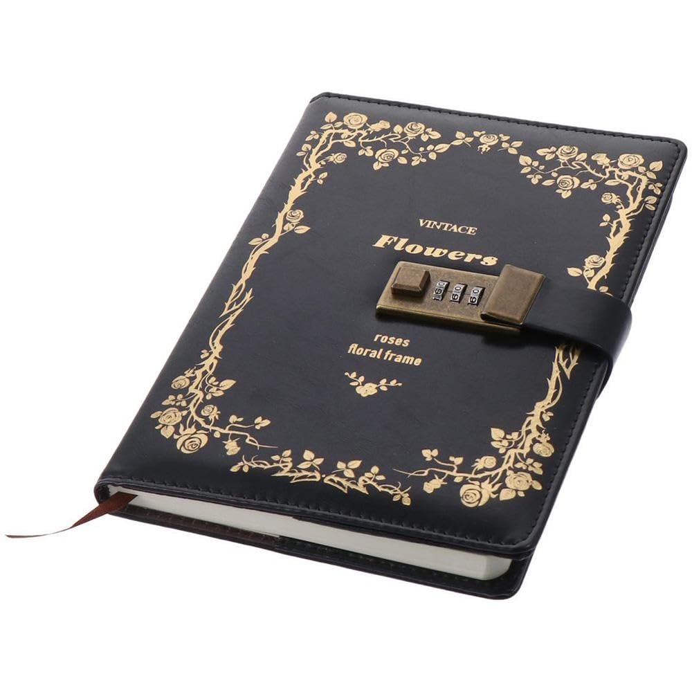 Risedot 200 Pages Journal with Lock, Hot Foil Stamping Embossed Design Cover Black Diary