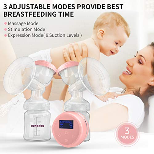 Double Breast Pump Electric, Comfort Electric Breast Pump with Massage Mode, Rechargeable Battery Breast Pumps BPA Free (Light Pink) …