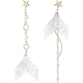 Colorful Mermaid Tail Dangle Earrings for Women - Fashion Fish Tail Design with Pearls and Crystals