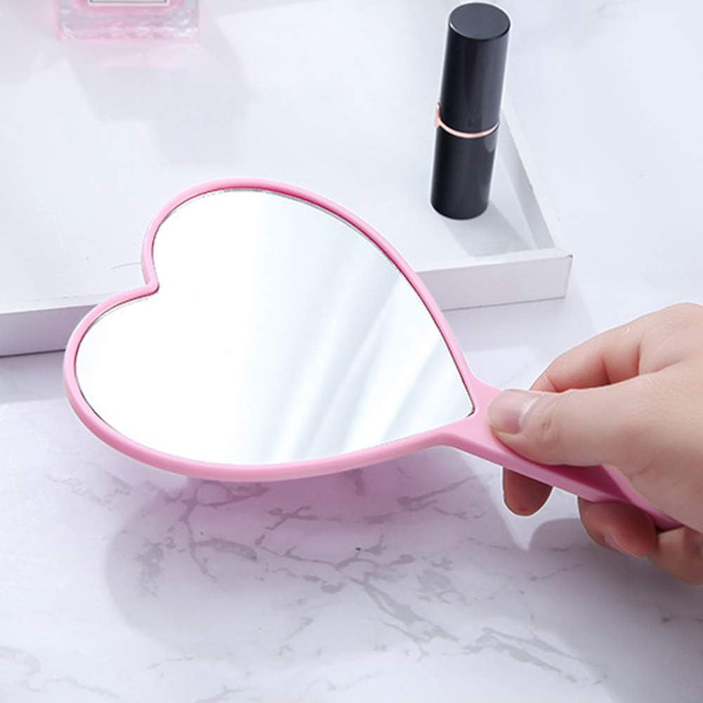 TBWHL Heart-Shaped Travel Handheld Mirror Portable Personal Cosmetic Hand Mirror with Handle Pink: Furniture & Decor