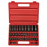 Neiko 02443A 3/8" and 1/2" Drive Master Impact Socket Set, 38 Piece Deep and Shallow Assortment | Standard SAE (Inch) and Metric (mm) Sizes | Cr-V Steel