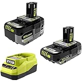 RYOBI ONEAND 18V Lithium-ION Starter High Performance KIT with 2.0 AH Battery, 4.0 AH Battery, and Charger