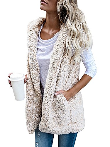 Playworld Womens Sleeveless Fuzzy Vest Jacket Hoodies Open Front Cardigan Outerwear US S