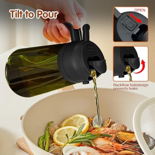 Dispensador de Aceite de Oliva Juego con Scuro Protezione Dalla Luce, 470ml 2 en 1 Spray de Cocina, Verde Pulverizador de Aceite de Calidad Alimentaria (Negro)