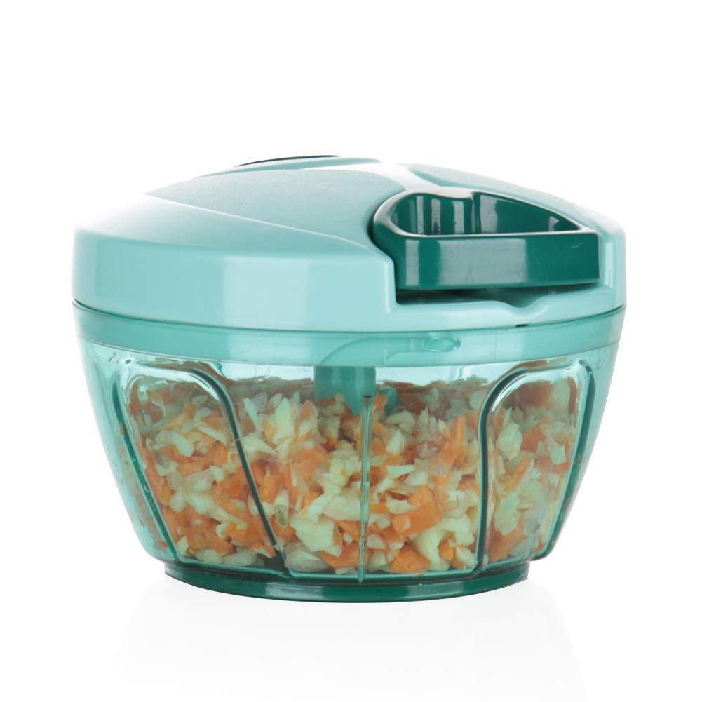 Ourokhome Portable Pull Onion Chopper- Manual Slicer for Vegetables, Fruits, Garlic (Blue)