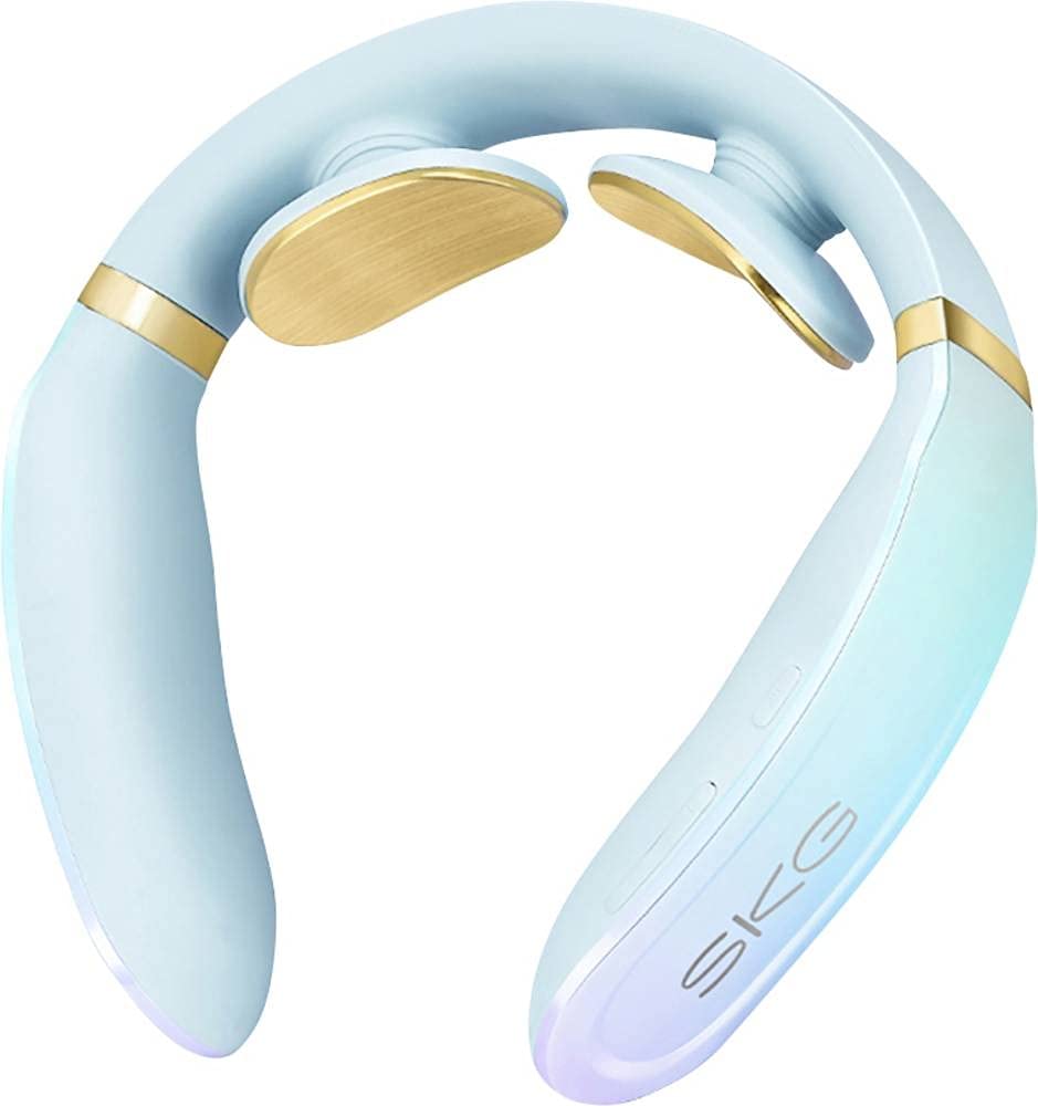 SKG K6E-Blue Neck Massager - Wireless with Heat Function and Vibration, Muscle Therapy for Stress Relief for Neck, Shoulder and Travel, Blue