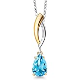 Gem Stone King 925 Silver and 10K Yellow Gold Swiss Blue Topaz Pendant Necklace for Women | 0.98 Cttw | Gemstone November Birthstone | Pear Shape 8X5MM | With 18 Inch Silver Chain