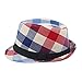 Premium Multi Color Plaid Stitch Black Band Fedora Hat, Red