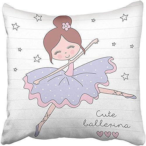 Throw Pillow Covers Cases Decorative 18x18 Inch Colorful Jumping Little Ballerina Girl Pink Adorable Baby Beautiful Beauty Cartoon Two Sides Print Pillowcase Case Cushion Cover