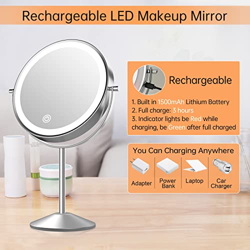 COSMIRROR Lighted Makeup Mirror, Rechargeable 10X Magnifying Mirror