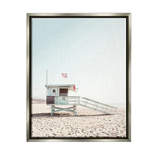 Stupell Industries Lifeguard Hut Photography Gray Framed Floater Canvas Wall Ar…