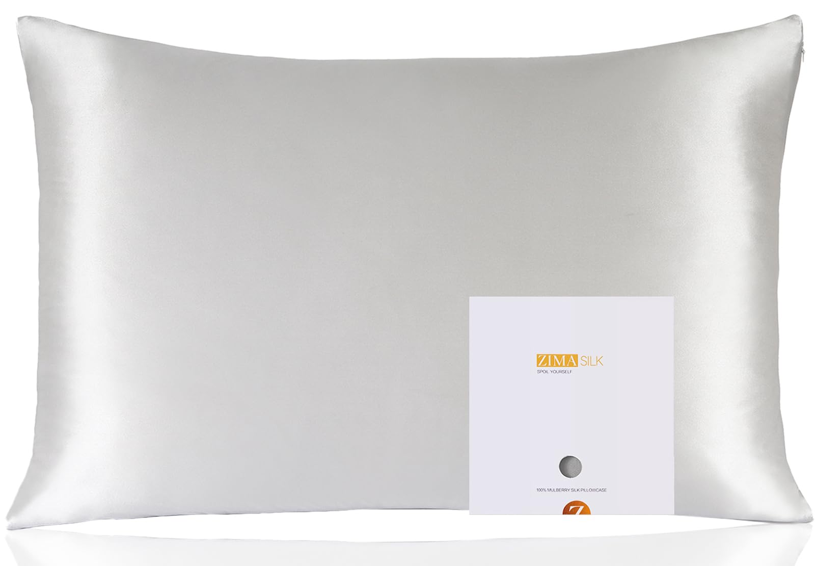 ZIMASILK 100% Mulberry Silk Pillowcase for Hair and Skin Health, Both Sides 19 Momme Premium Grade 6A Silk, Soft & Smooth, 600 Thread Count, with Hidden Zipper, 1pc (Standard 50x75 cm, Light Grey)