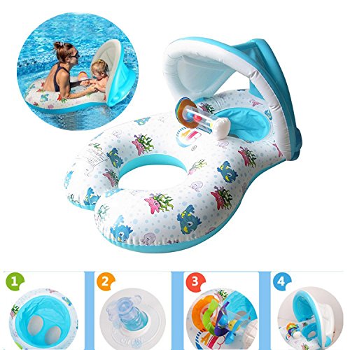 B&p Swimming Ring,Mother Baby Swim Floats,Pool Float Adjustable Sunshade Inflatable Baby Swim Ring,Boat Double Seats for 6-36 Months Floating Leisure Float Toy,Outdoor Summer Pool Best Gift