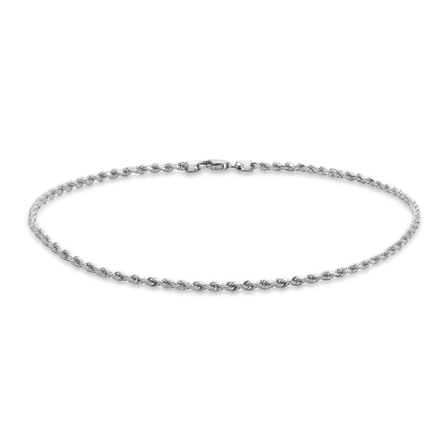 CARISSIMA Unisex 9 ct White Gold Hollow 2 mm Diamond Cut Rope Chain Anklet of Length 25.5 cm/10 Inch