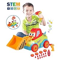 LUKAT Take Apart Toys Truck Toddler DIY Assembly Construction Bulldozer with Drill Tool/ Music/ Lights, Kids STEM Toy Car for 3-4-5 Years Old Boys Preschool Learning