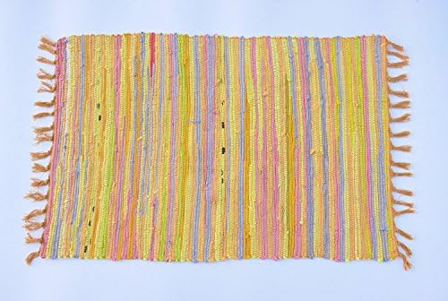 Uniifurn Color Stripe Rag Rugs for Kitchen, Bathroom, Entry Way, Laundry Room, 2x3', Yellow