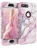 iPhone 8 Plus Case, iPhone 7 Plus Marble Case, for Women, Tobomoco Tri-Layer Slim Soft Flexible Silicone and Hard PC Shockproof Cover for Apple iPhone 7 Plus/8 Plus (Pink + Rose Gold Marble)