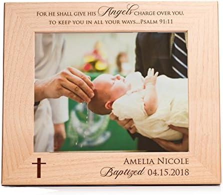 Personalized Baptism Picture Frame: Engraved Personalized Baby Baptism Gift for Godchild from Godparents, Catholic Baptism Gift for Goddaughter or Godson, Holds 8"x10" photo (Landscape)