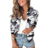 HipGlamp Women's Floral Print Bomber Jacket Casual Vintage Zip Coat Lightweight Long Sleeve Outwear Tops Windbreaker