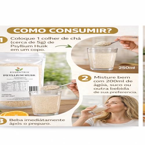ESSENTRIX - Psyllium Husk Fibra 100% Natural sem Glúten Premium 1 kg